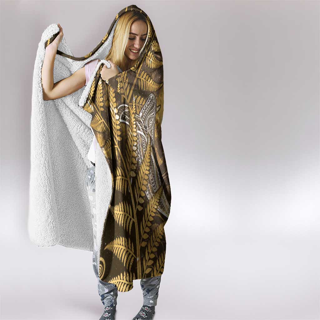 New Zealand Matariki Hooded Blanket Maori Koru With Humpback Whale Gold