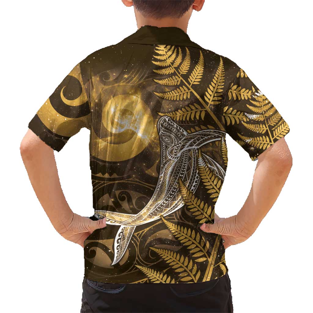 New Zealand Matariki Kid Hawaiian Shirt Maori Koru With Humpback Whale Gold LT05 - Polynesian Pride