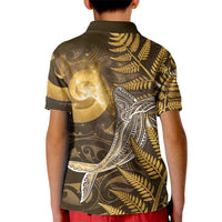 New Zealand Matariki Kid Polo Shirt Maori Koru With Humpback Whale Gold LT05 - Polynesian Pride