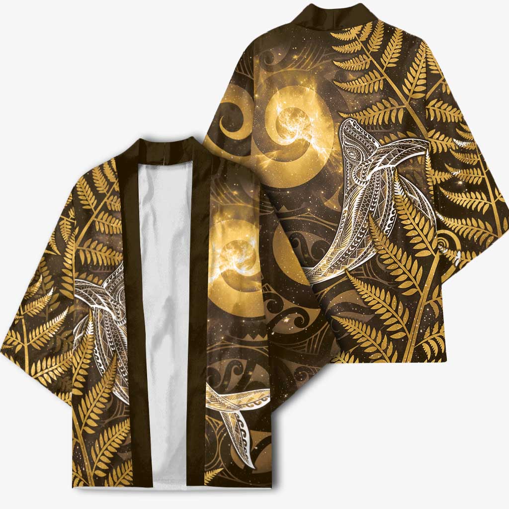 New Zealand Matariki Kimono Maori Koru With Humpback Whale Gold