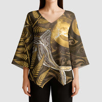 New Zealand Matariki Kimono Sleeve Blouse Maori Koru With Humpback Whale Gold