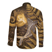 New Zealand Matariki Long Sleeve Button Shirt Maori Koru With Humpback Whale Gold