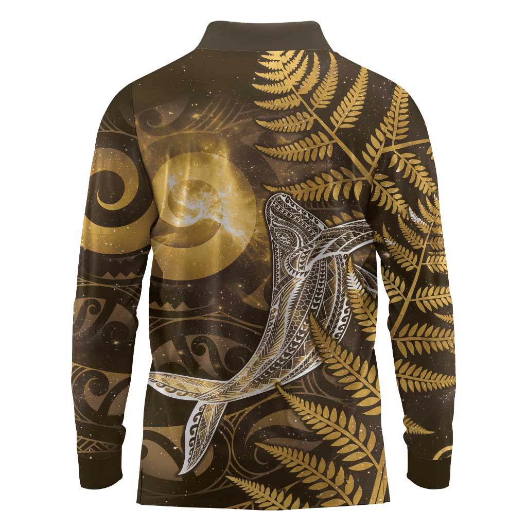 New Zealand Matariki Long Sleeve Polo Shirt Maori Koru With Humpback Whale Gold LT05 - Polynesian Pride