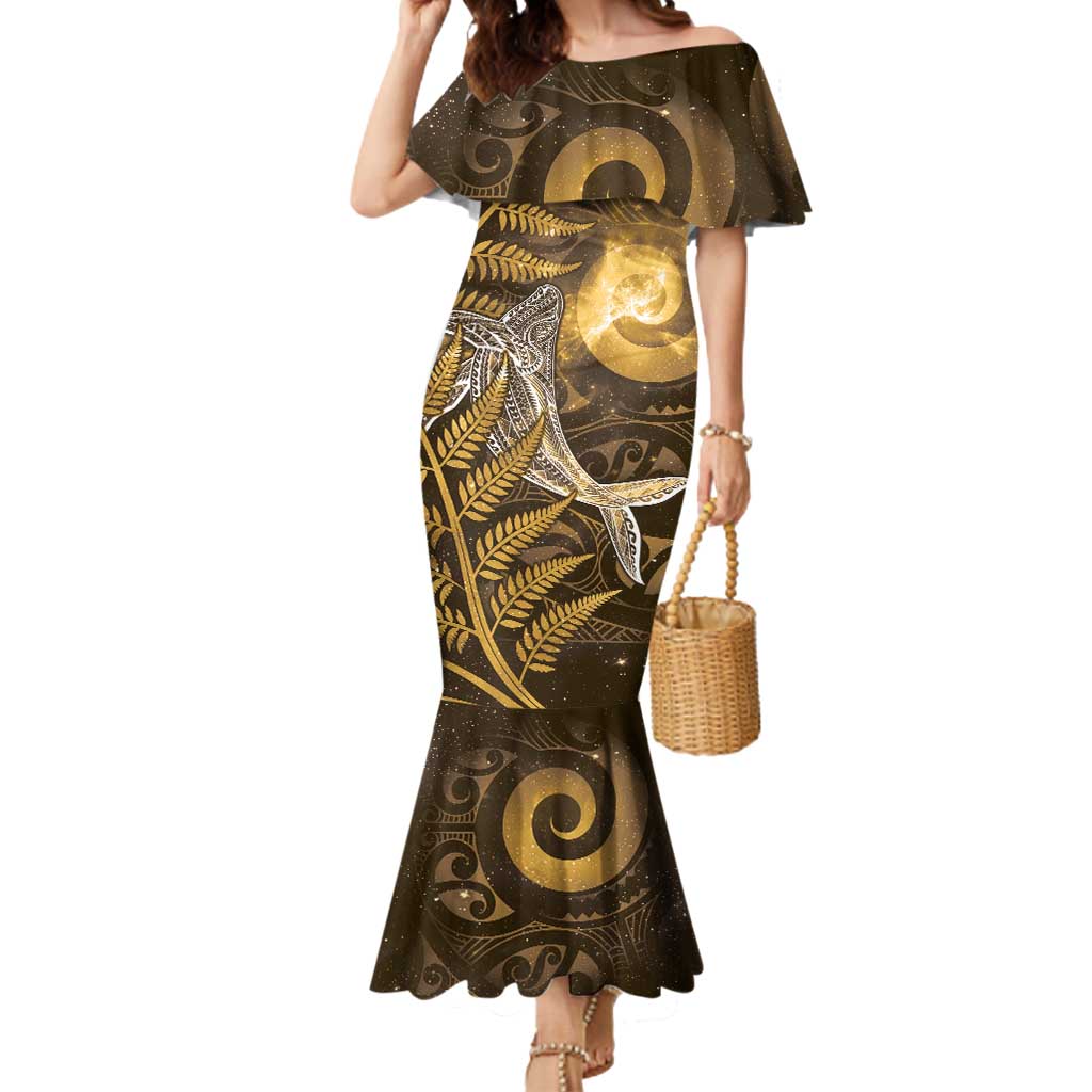 New Zealand Matariki Mermaid Dress Maori Koru With Humpback Whale Gold LT05 Women Gold - Polynesian Pride