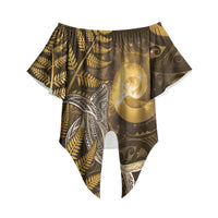 New Zealand Matariki Off Shoulder Wrap Waist Top Maori Koru With Humpback Whale Gold LT05 Gold - Polynesian Pride