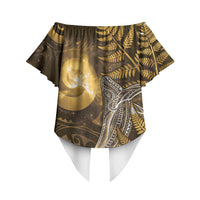 New Zealand Matariki Off Shoulder Wrap Waist Top Maori Koru With Humpback Whale Gold LT05 - Polynesian Pride