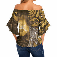New Zealand Matariki Off Shoulder Wrap Waist Top Maori Koru With Humpback Whale Gold LT05 - Polynesian Pride