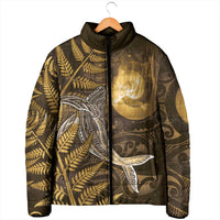 New Zealand Matariki Padded Jacket Maori Koru With Humpback Whale Gold