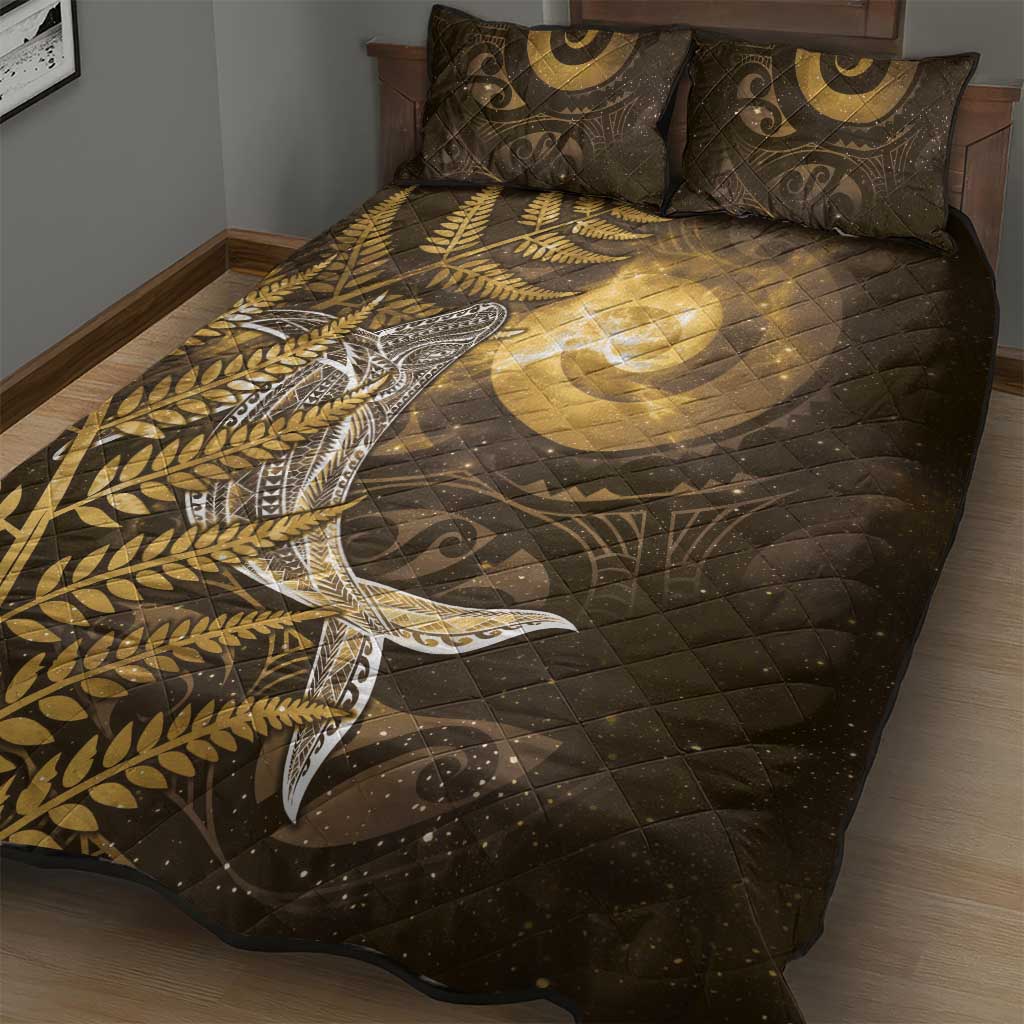 New Zealand Matariki Quilt Bed Set Maori Koru With Humpback Whale Gold LT05 - Polynesian Pride