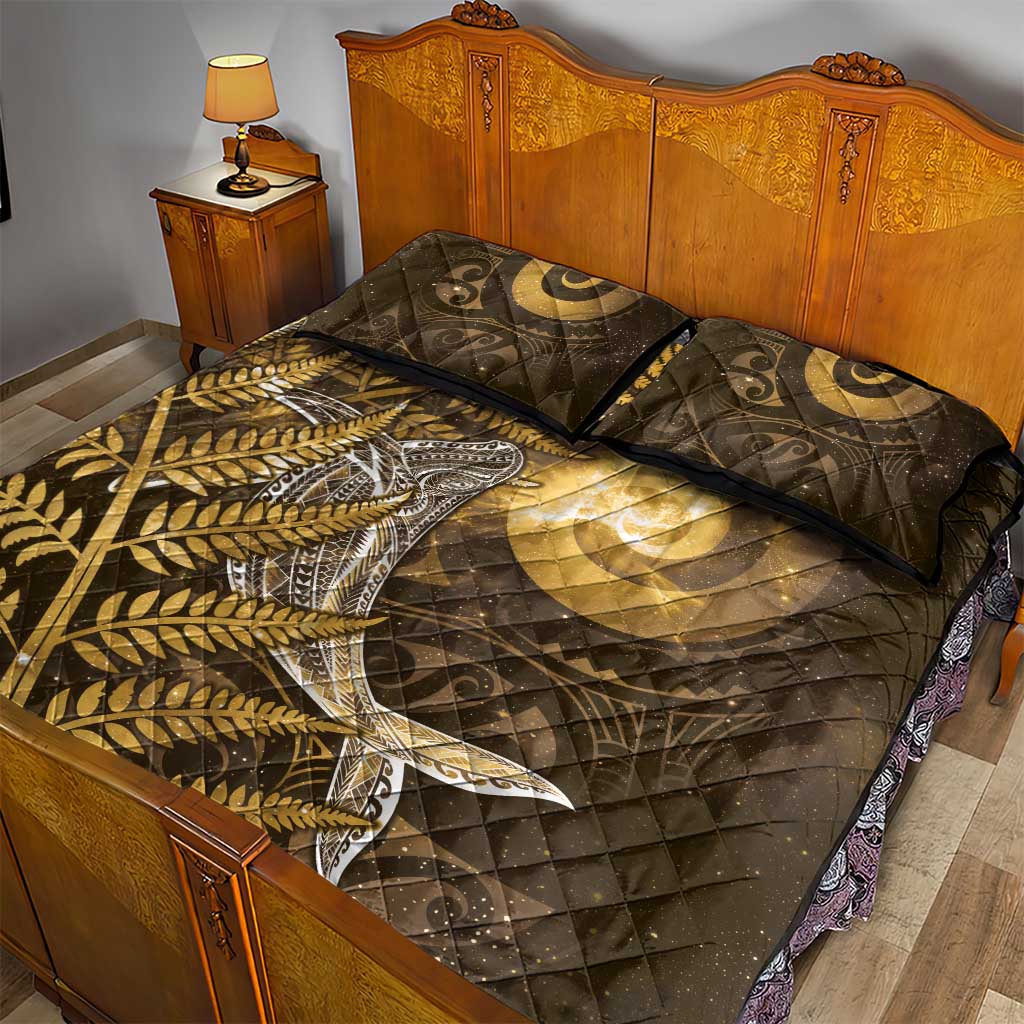 New Zealand Matariki Quilt Bed Set Maori Koru With Humpback Whale Gold LT05 - Polynesian Pride