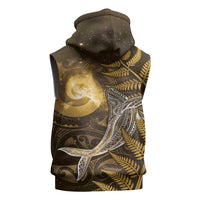 New Zealand Matariki Sleeveless Hoodie Maori Koru With Humpback Whale Gold LT05 - Polynesian Pride