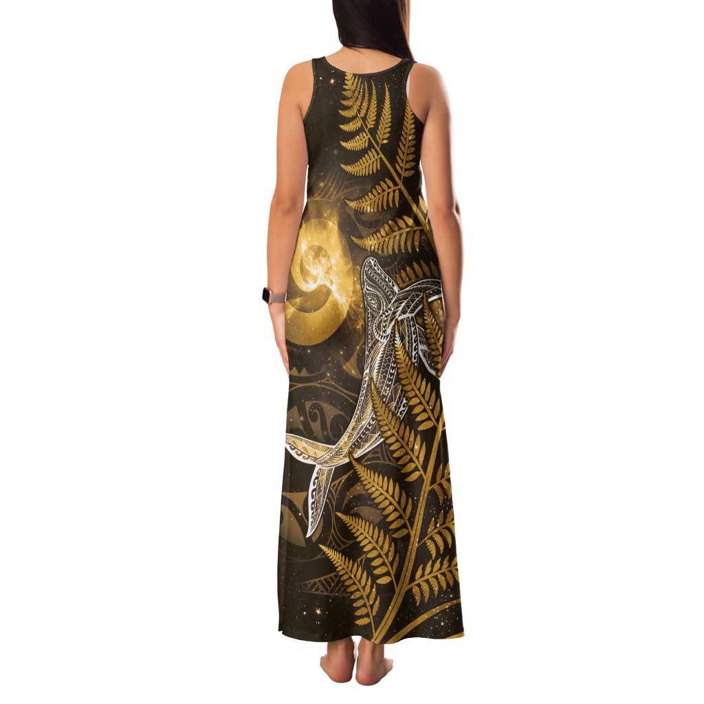 New Zealand Matariki Tank Maxi Dress Maori Koru With Humpback Whale Gold LT05 - Polynesian Pride