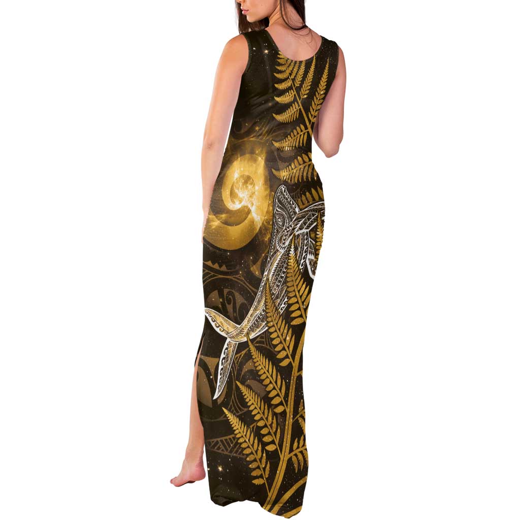 New Zealand Matariki Tank Maxi Dress Maori Koru With Humpback Whale Gold LT05 - Polynesian Pride