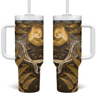 New Zealand Matariki Tumbler With Handle Maori Koru With Humpback Whale Gold