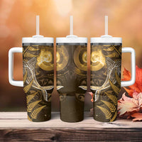 New Zealand Matariki Tumbler With Handle Maori Koru With Humpback Whale Gold