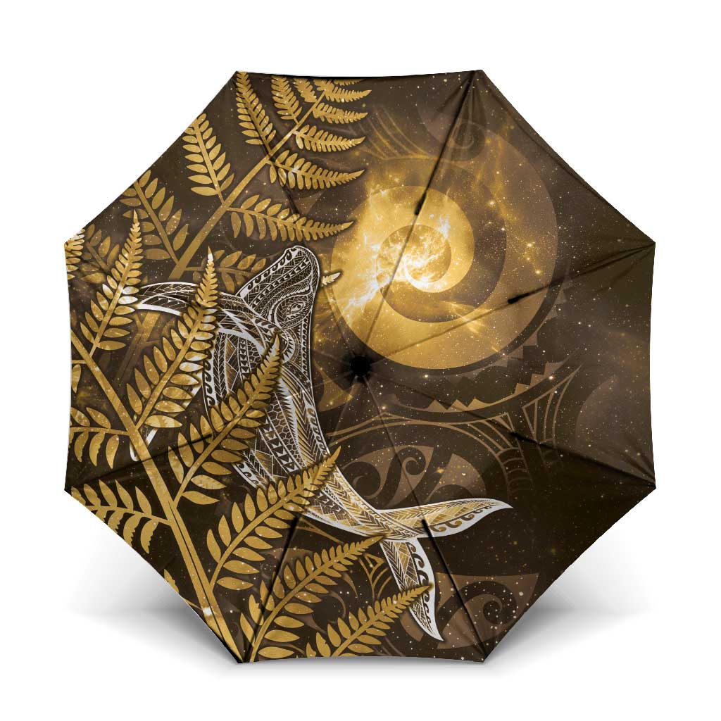 New Zealand Matariki Umbrella Maori Koru With Humpback Whale Gold LT05 One Size Folded 11.42 inch Opened Diameter 37.4 inch Gold - Polynesian Pride