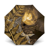 New Zealand Matariki Umbrella Maori Koru With Humpback Whale Gold LT05 One Size Folded 11.42 inch Opened Diameter 37.4 inch Gold - Polynesian Pride