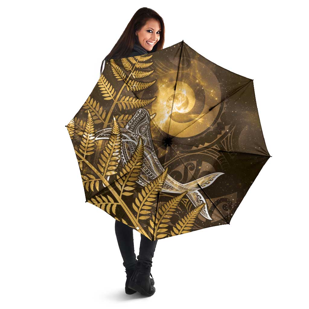 New Zealand Matariki Umbrella Maori Koru With Humpback Whale Gold LT05 - Polynesian Pride