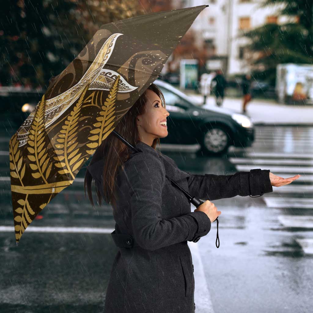 New Zealand Matariki Umbrella Maori Koru With Humpback Whale Gold LT05 - Polynesian Pride