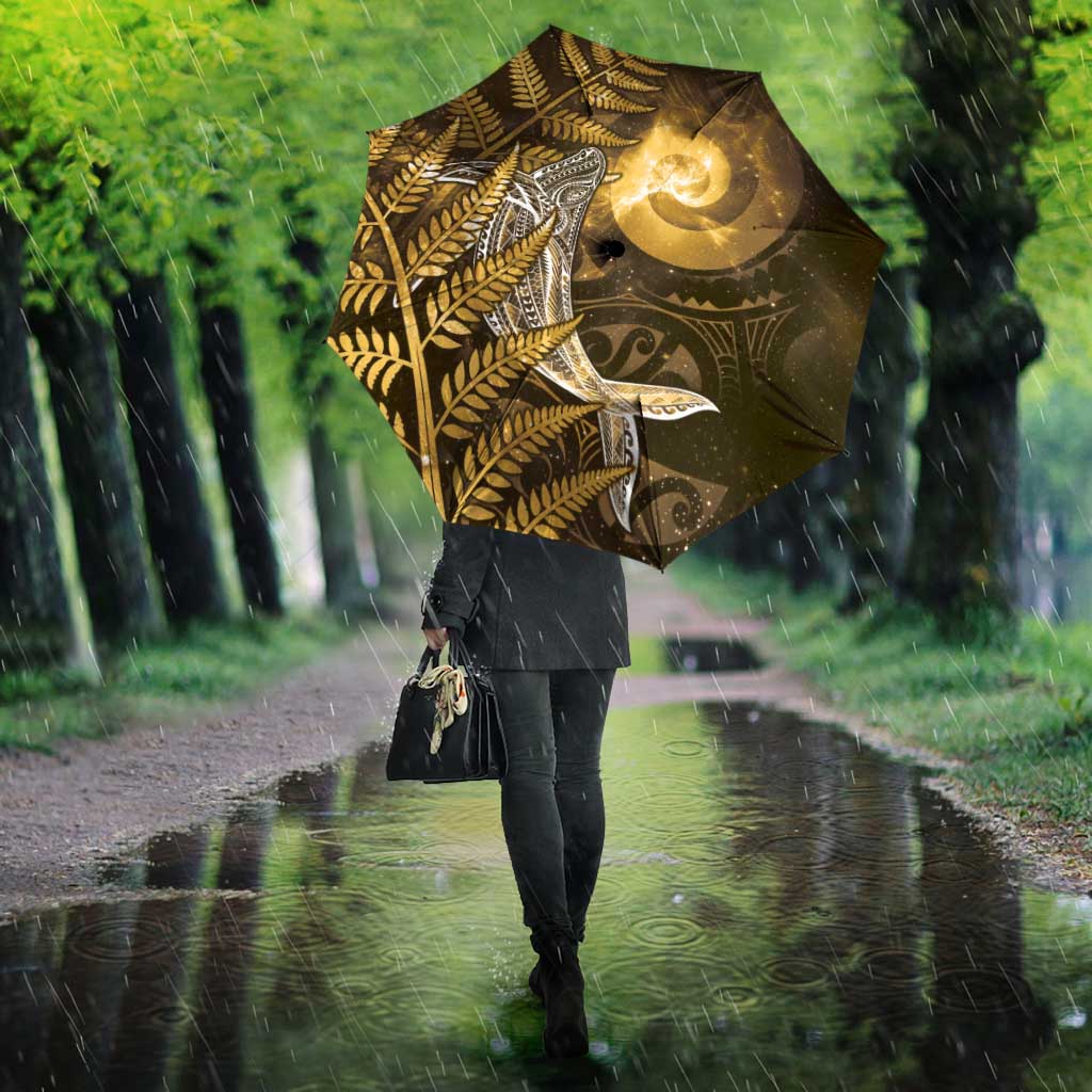 New Zealand Matariki Umbrella Maori Koru With Humpback Whale Gold LT05 - Polynesian Pride