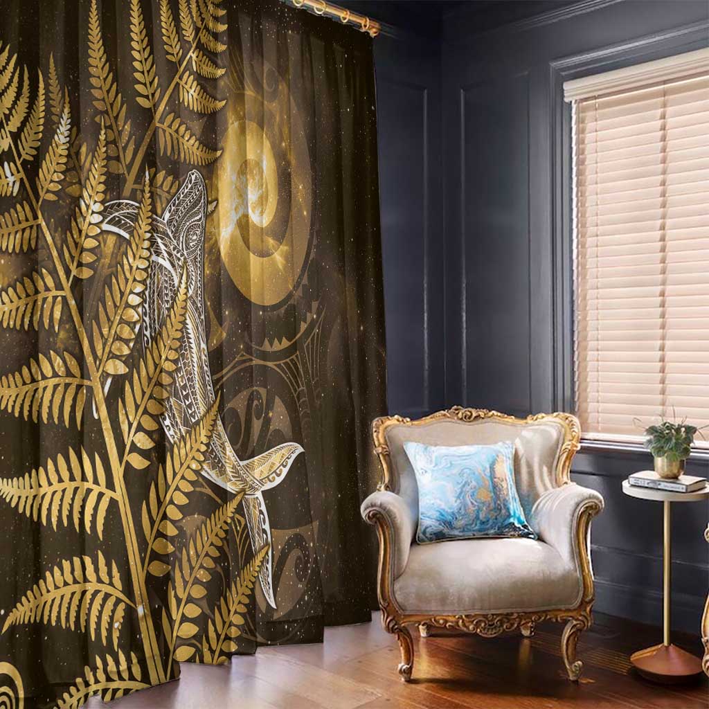 New Zealand Matariki Window Curtain Maori Koru With Humpback Whale Gold