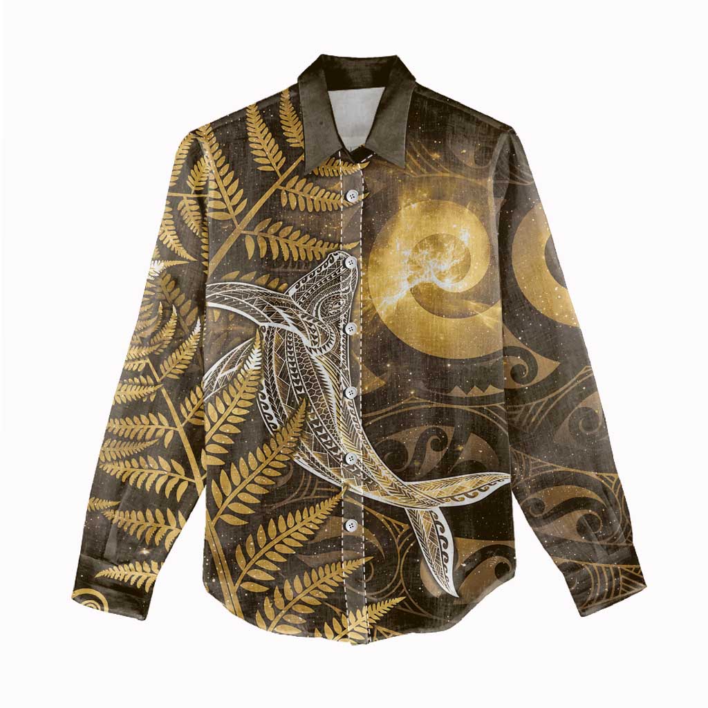 New Zealand Matariki Women Casual Shirt Maori Koru With Humpback Whale Gold LT05 - Polynesian Pride