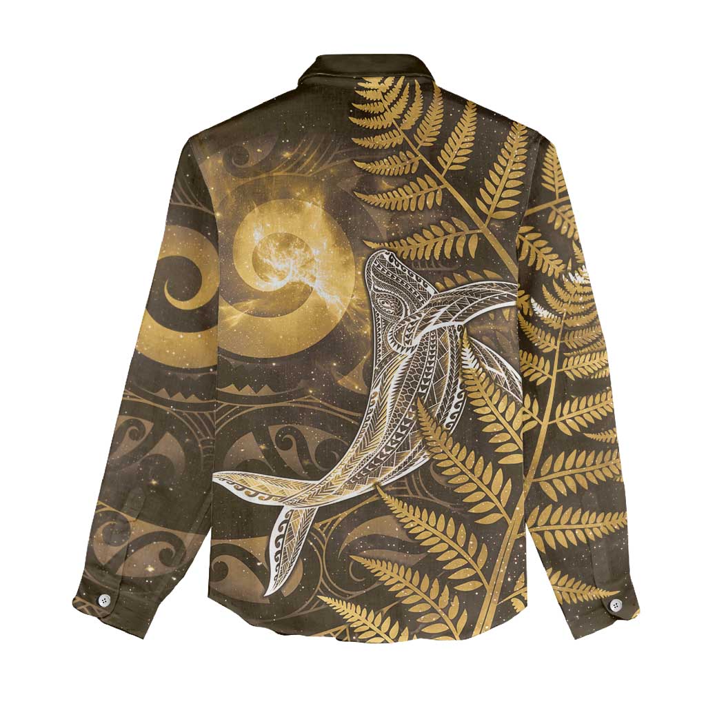 New Zealand Matariki Women Casual Shirt Maori Koru With Humpback Whale Gold LT05 - Polynesian Pride