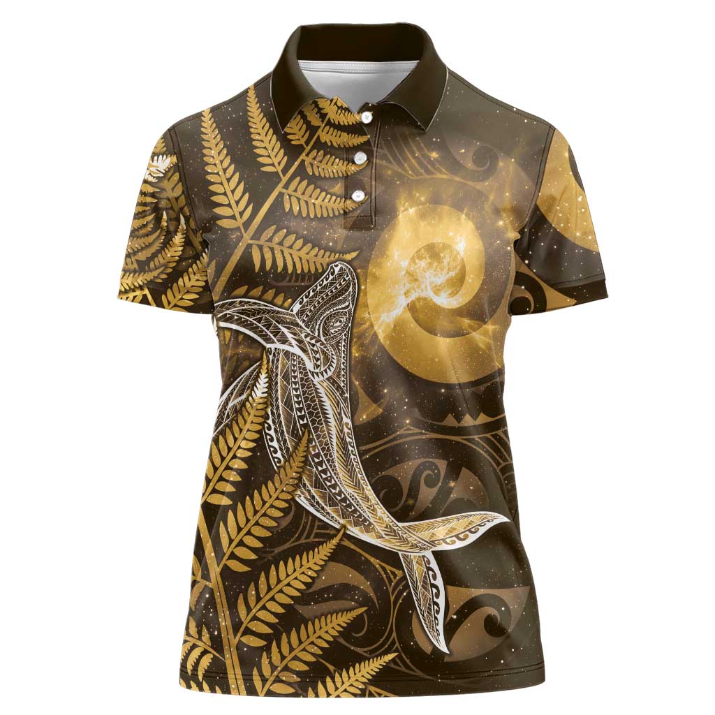 New Zealand Matariki Women Polo Shirt Maori Koru With Humpback Whale Gold LT05 Female Gold - Polynesian Pride