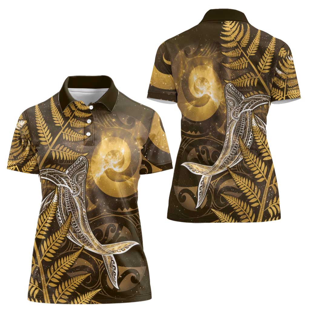 New Zealand Matariki Women Polo Shirt Maori Koru With Humpback Whale Gold LT05 - Polynesian Pride