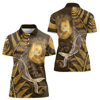 New Zealand Matariki Women Polo Shirt Maori Koru With Humpback Whale Gold LT05 - Polynesian Pride