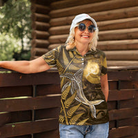 New Zealand Matariki Women Polo Shirt Maori Koru With Humpback Whale Gold LT05 - Polynesian Pride