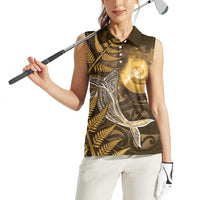 New Zealand Matariki Women Sleeveless Polo Shirt Maori Koru With Humpback Whale Gold LT05 - Polynesian Pride