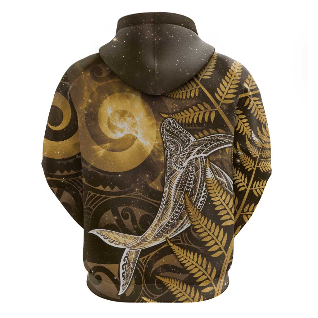 New Zealand Matariki Zip Hoodie Maori Koru With Humpback Whale Gold