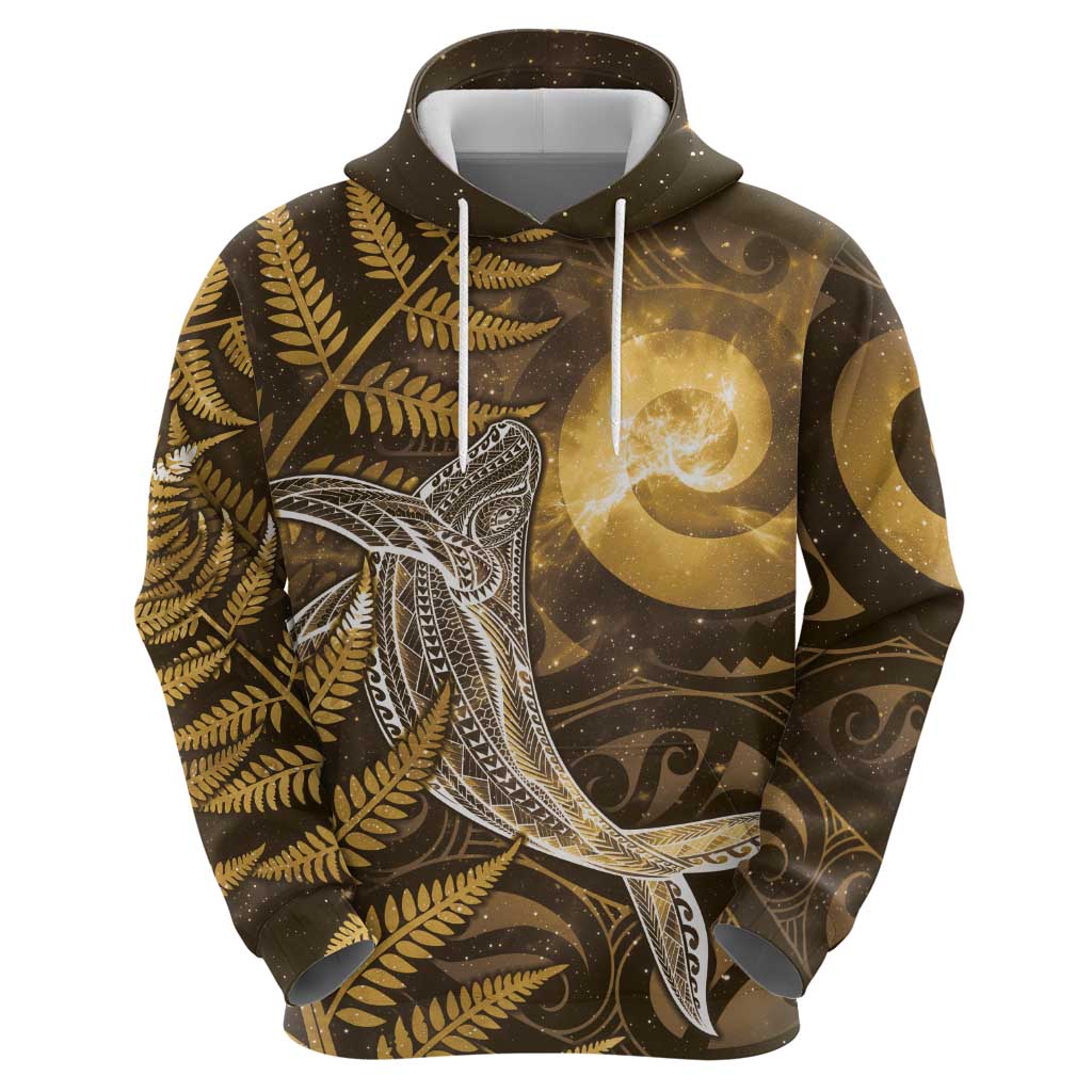 New Zealand Matariki Zip Hoodie Maori Koru With Humpback Whale Gold