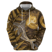 New Zealand Matariki Zip Hoodie Maori Koru With Humpback Whale Gold
