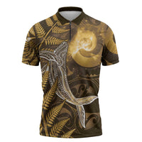 New Zealand Matariki Zipper Polo Shirt Maori Koru With Humpback Whale Gold LT05 Gold - Polynesian Pride