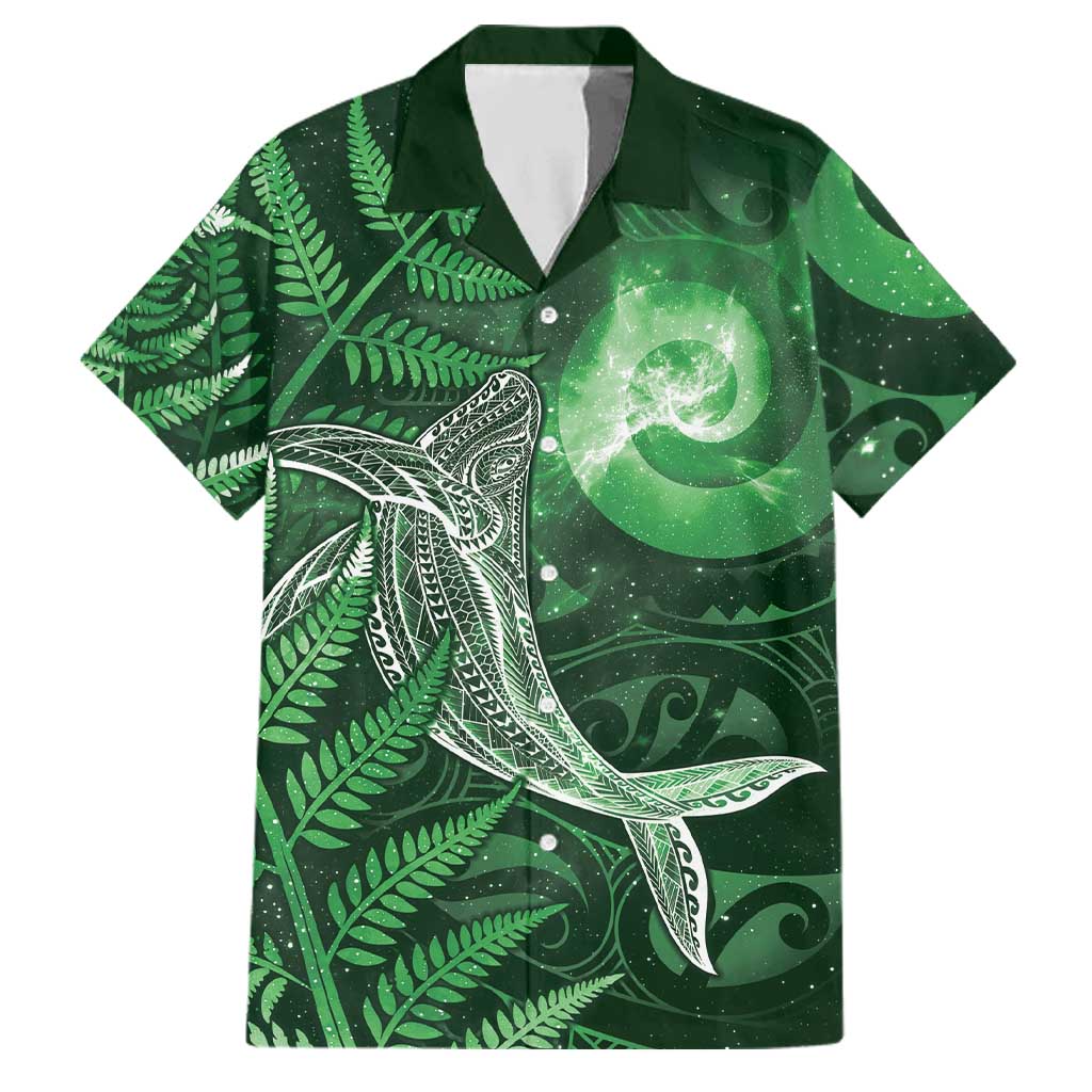 New Zealand Matariki Family Matching Long Sleeve Bodycon Dress and Hawaiian Shirt Maori Koru With Humpback Whale Green LT05 Dad's Shirt - Short Sleeve Green - Polynesian Pride