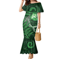 New Zealand Matariki Family Matching Mermaid Dress and Hawaiian Shirt Maori Koru With Humpback Whale Green LT05 Mom's Dress Green - Polynesian Pride