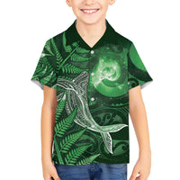 New Zealand Matariki Family Matching Mermaid Dress and Hawaiian Shirt Maori Koru With Humpback Whale Green LT05 Son's Shirt Green - Polynesian Pride