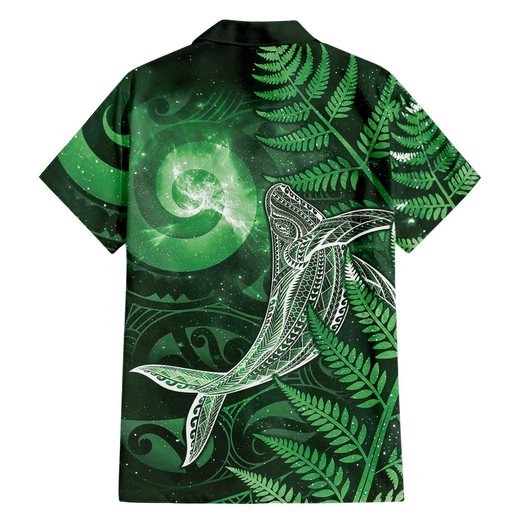 New Zealand Matariki Family Matching Off Shoulder Short Dress and Hawaiian Shirt Maori Koru With Humpback Whale Green LT05 - Polynesian Pride