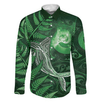 New Zealand Matariki Family Matching Puletasi and Hawaiian Shirt Maori Koru With Humpback Whale Green LT05 Dad's Shirt - Long Sleeve Green - Polynesian Pride