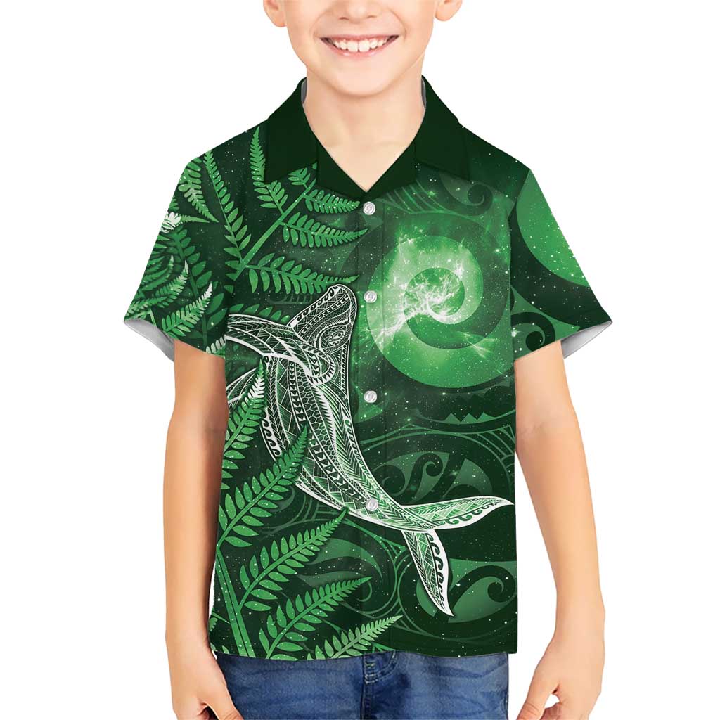 New Zealand Matariki Family Matching Puletasi and Hawaiian Shirt Maori Koru With Humpback Whale Green LT05 Son's Shirt Green - Polynesian Pride