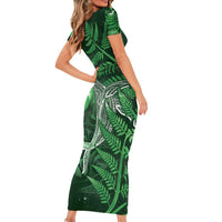 New Zealand Matariki Family Matching Short Sleeve Bodycon Dress and Hawaiian Shirt Maori Koru With Humpback Whale Green LT05 - Polynesian Pride