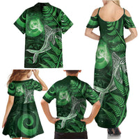 New Zealand Matariki Family Matching Summer Maxi Dress and Hawaiian Shirt Maori Koru With Humpback Whale Green LT05 - Polynesian Pride