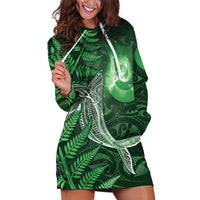 New Zealand Matariki Hoodie Dress Maori Koru With Humpback Whale Green LT05 Green - Polynesian Pride