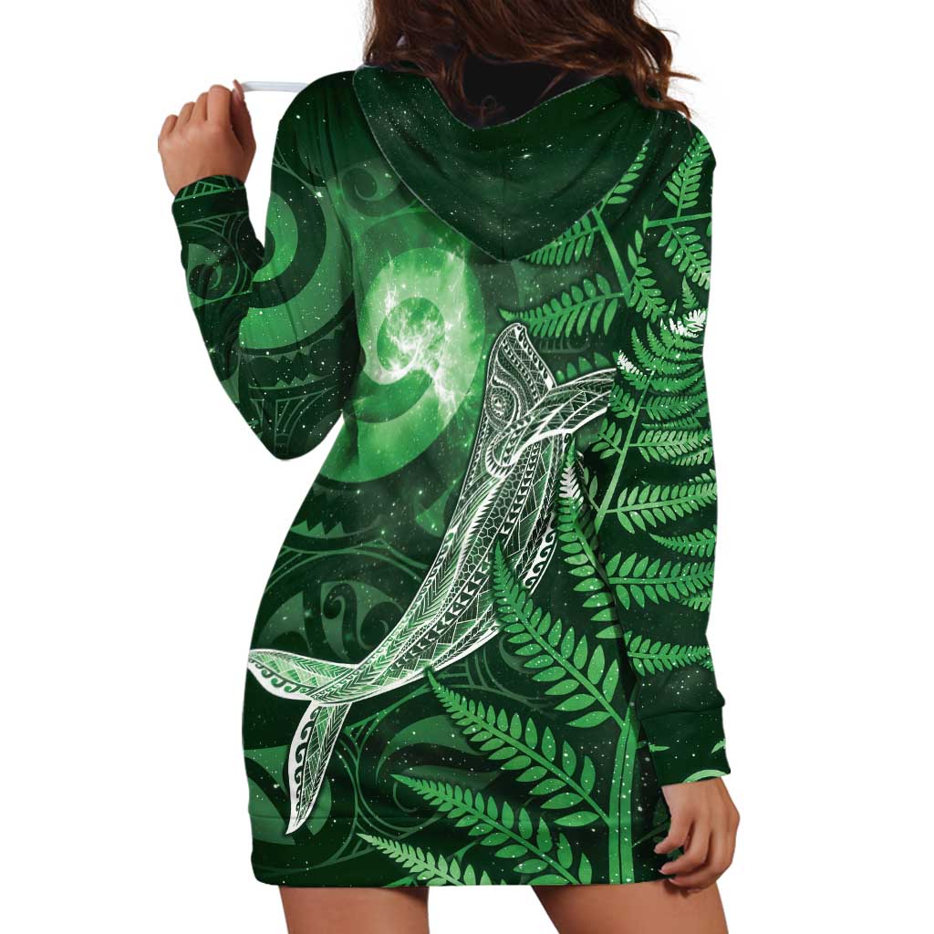 New Zealand Matariki Hoodie Dress Maori Koru With Humpback Whale Green LT05 - Polynesian Pride