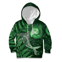 New Zealand Matariki Kid Hoodie Maori Koru With Humpback Whale Green LT05 Hoodie Green - Polynesian Pride