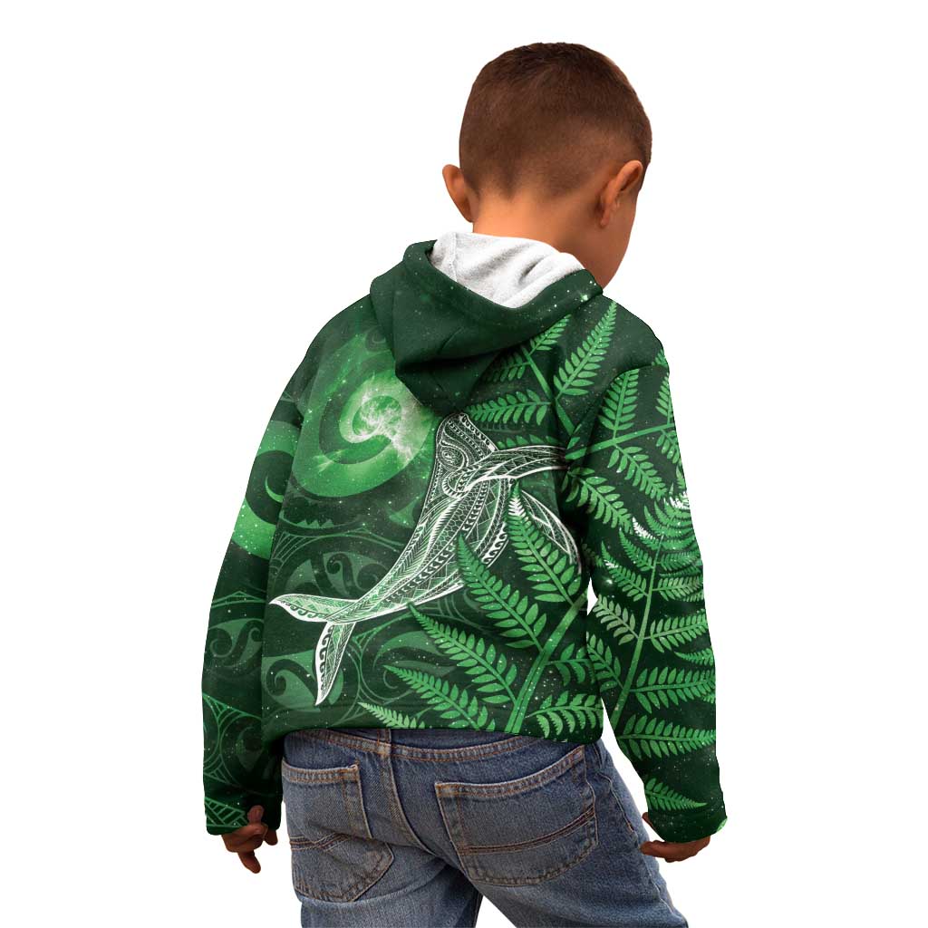 New Zealand Matariki Kid Hoodie Maori Koru With Humpback Whale Green LT05 - Polynesian Pride