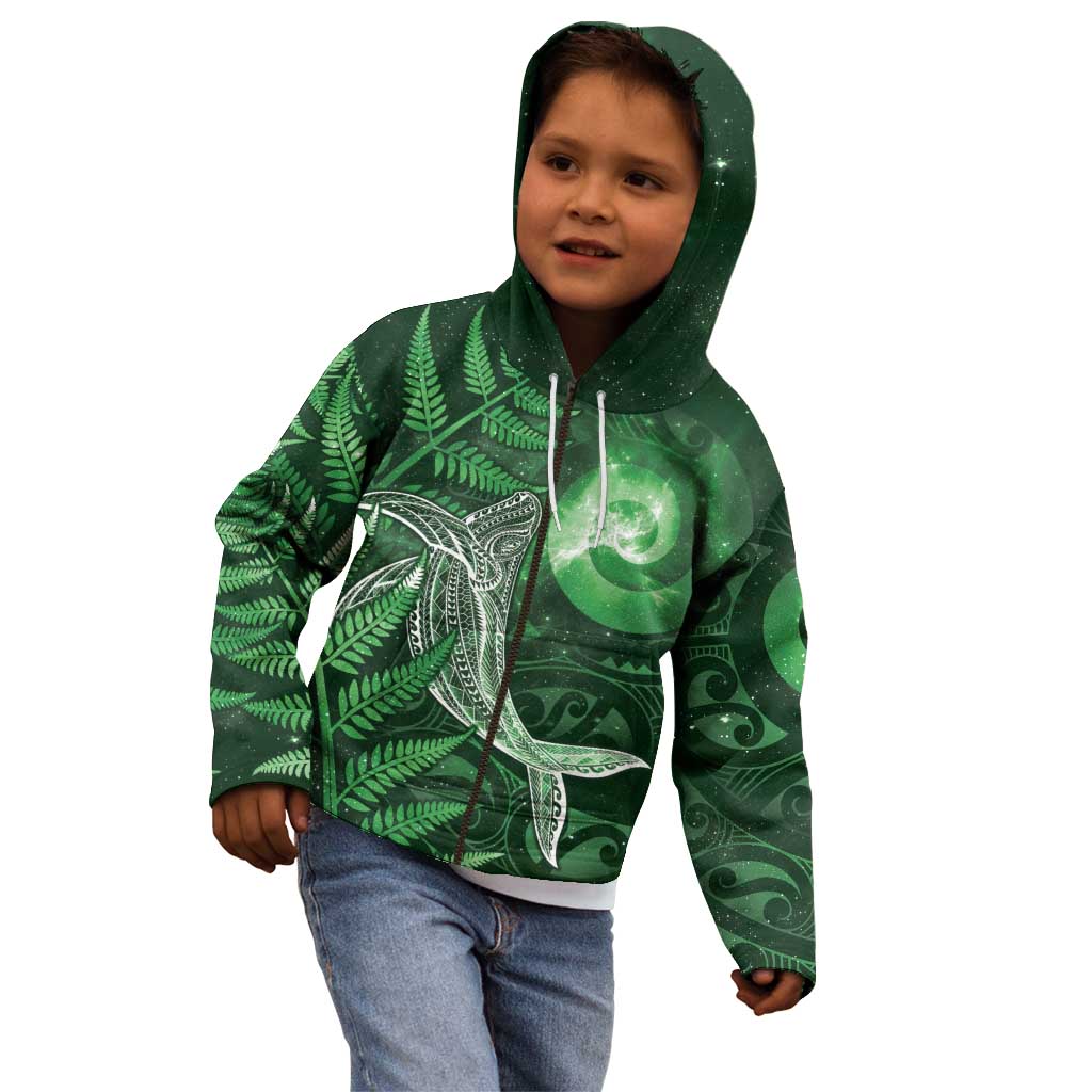 New Zealand Matariki Kid Hoodie Maori Koru With Humpback Whale Green LT05 - Polynesian Pride