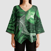 New Zealand Matariki Kimono Sleeve Blouse Maori Koru With Humpback Whale Green